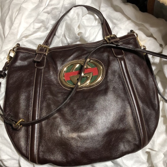 LARGE GUCCI HOBO CROSSBODY LEATHER BAG - Picture 12 of 16